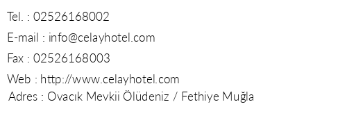 Celay Hotel telefon numaralar, faks, e-mail, posta adresi ve iletiim bilgileri